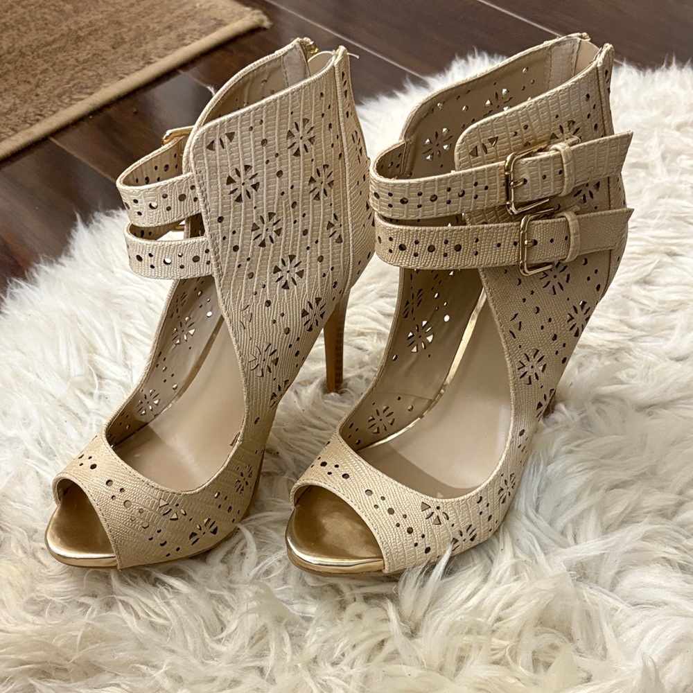 Elegant Beige Peep-Toe Heels